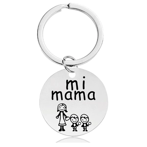 Custom stainless steel keychain for Mother's Day featuring mi mama engraving and icon