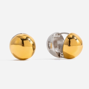Stainless Steel Two-Tone Gold Silver Hemisphere Stud Earrings Minimalist Geometric Hollow High Polished Ear Cuffs Women Jewelry