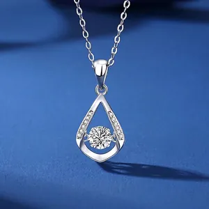 Dancing Stone Necklace 925 Sterling Silver Waterdrop Pendant Moissanite Zircon Elegant Jewelry For Women