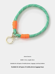 Grün-weiße Handgelenkschlaufe aus Polyester mit goldenem Ring und orangefarbenen Details