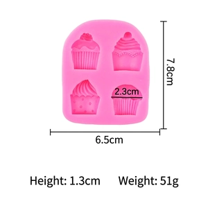 Pink silicone cupcake fondant mold with dimensions for ice cream cake decoration