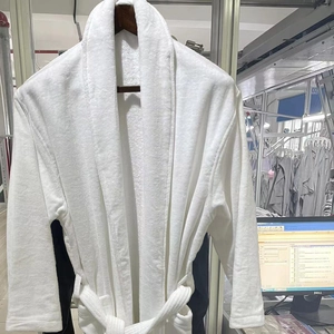 White five-star hotel bathrobe made of soft velvet cotton with a belted waist