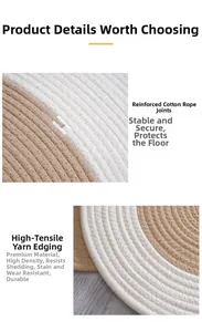 Detail view of woven cotton rug featuring reinforced joints and high-toughness edge stitching