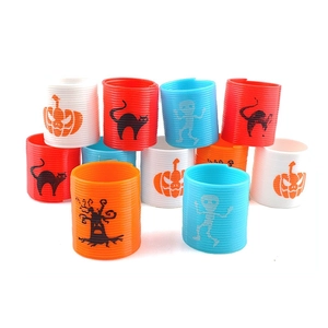 Halloween plastic spring coil toys featuring pumpkin and skeleton patterns for kids