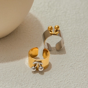 Elegant wide open cherry rings in gold and silver stainless steel minimalist jewelry