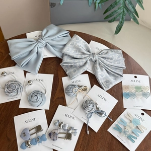 Floral Rose Hair Clips Hair Ties Sweet Blue Heart Bow Fabric Hair Accessories For Women Korean Style