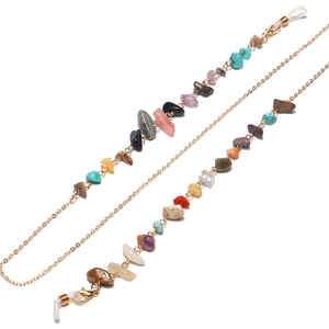 Fashionable gold chain with colorful natural stone beads for glasses or masks