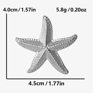 Silver starfish pendant with dimensions 4.0cm height and 4.5cm width measurements