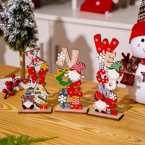 Festive wood XMAS table decor with hand-painted Nordic gnome and Santa Claus figures
