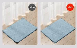 Comparison showing anti-slip sofa cushion holder preventing curled edges on blue velvet rug