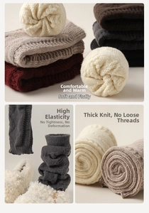 Détails de jambières en tricot épais montrant les poignets et la texture de laine