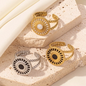 Vintage 18k gold plated 304 stainless steel double layer hollow sunburst rings set