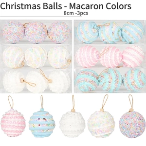 Set of 3 macaron-colored 8cm Christmas foam ball ornaments for tree decoration