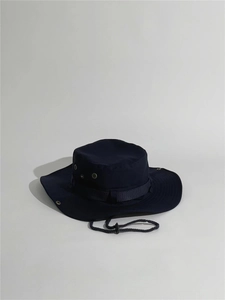 Close-up of durable boonie hat with metal eyelets, webbing loops and chin strap