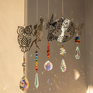 Crystal Suncatcher Hanging Ornament K9 Crystal Prism Silver Metal Hummingbird Butterfly Owl Tree Of Life Window Garden Decor