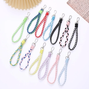 Handmade Woven Braid Keychain Gradient Color Phone Case Lanyard Elegant Bag Ornament Pendant For Women Girls Gift