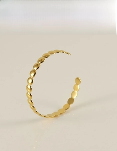 Macro detail of 18K gold plated stainless steel bracelet with sleek disk link design