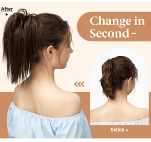 Before and after comparison of brown hair extensions for voluminous high ponytail effect