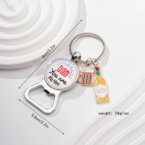 Detailed view of Dad You are My Hero bottle opener keychain with beer charms