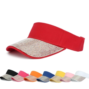 Women Rhinestone Sun Visor Hat Empty Top Sparkling Breathable UV Protection For Summer Outdoor Sports Adjustable