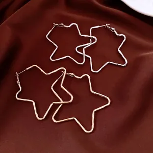 Large Star Shaped Hoop Earrings Chic Minimalist Metal Copper With 925 Sterling Silver Earring Post For Women