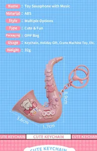 Detailed dimensions of pink cartoon saxophone keychain with bear design