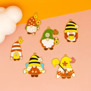Set of six colorful bee gnome alloy charms for DIY necklaces and craft jewelry