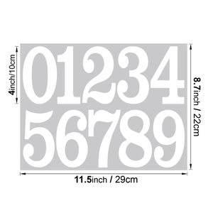 Détail des autocollants chiffres 0-9 en vinyle blanc imperméable de 10cm avec dimensions