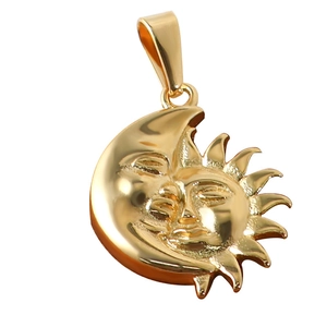24K gold plated stainless steel sun and moon celestial pendant on white background