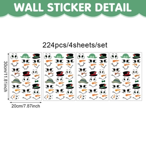 Detail of 4-sheet PVC snowman window stickers set with 224 decorative DIY elements