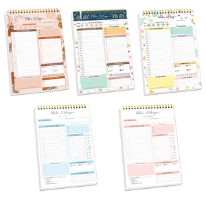 A5 daily planner spiral notebook with time management schedule layout and cute cover design.