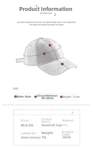 Specifiche dettagliate sulle dimensioni per berretto da baseball in poliestere traspirante