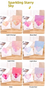 Set of six heart-shaped thank you cards with star-sky gradient designs and cut-outs