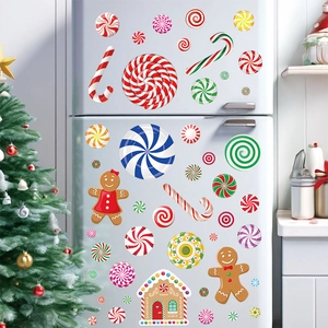 Christmas gingerbread man and candy cane PVC wall stickers on white refrigerator