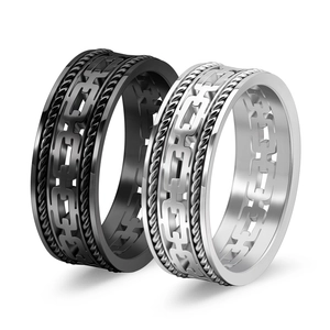 Men's titanium steel hollow Cuban chain ring in black and silver finishes