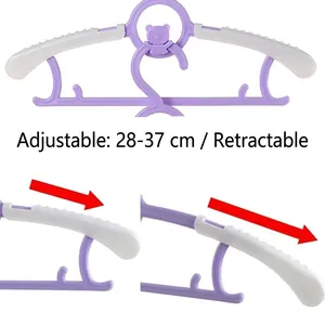 Adjustable kids plastic clothes hanger with bear design, extendable 28cm to 37cm