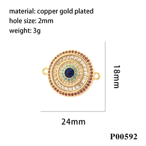 24mm gold plated evil eye pendant with colorful cubic zirconia for DIY jewelry making