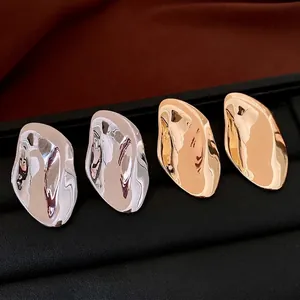 Irregular Organic Shape Stud Earrings Alloy High Polish With Silver Earring Post Minimalist Retro Style For Women