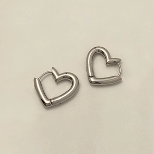 Polished silver heart-shaped geometric hoop earrings in minimalist 18k gold plated style