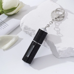 Elegant black rhinestone 5ml refillable perfume atomizer with silver keychain