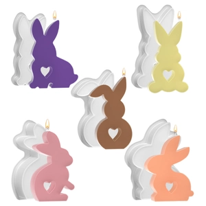 Easter bunny silicone mold set for DIY heart rabbit candles in multiple vibrant colors