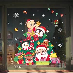 Christmas window decals with Santa, reindeer and snowman, 45x47cm holiday glass stickers