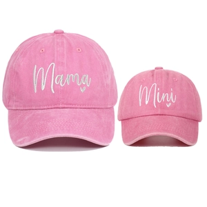 Washed Cotton Baseball Cap Retro Vintage Embroidery Mama Mini Parent-Child Matching Hat Sun Protection Adjustable For Women Kids