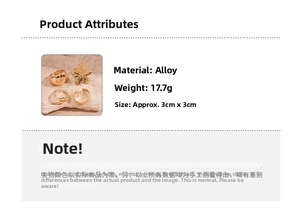 Detailed view of 17.7g gold-colored alloy ring set with floral and geometric designs