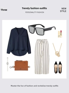 Flat lay of polarized square sunglasses with wooden grain finish and fashion accessories