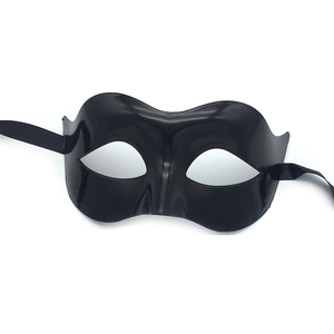 Elegant black lace-style Halloween half-face mask with satin ribbon ties on white background