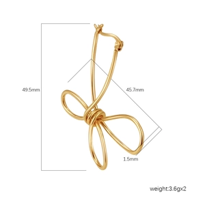 Gold stainless steel knotted petal earrings with detailed product dimensions and weight