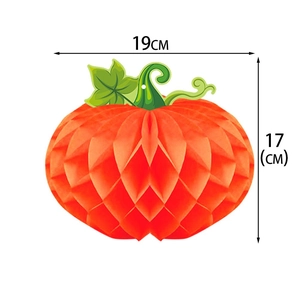 Detail view of a 19x17cm orange paper honeycomb pumpkin for Thanksgiving party decor