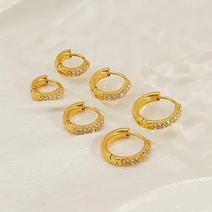 Boucles D'oreilles Huggie Hoop En Acier Inoxydable Plaqué Or 18K Cercle Géométrique Strass Bijoux De Mode Femmes