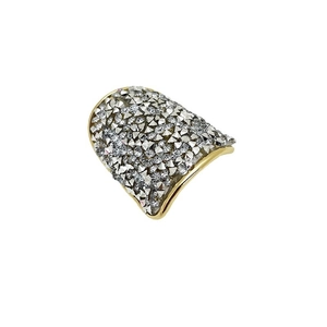 Elegant gold finish ring adorned with tiny sparkling crystals on a clean white background
